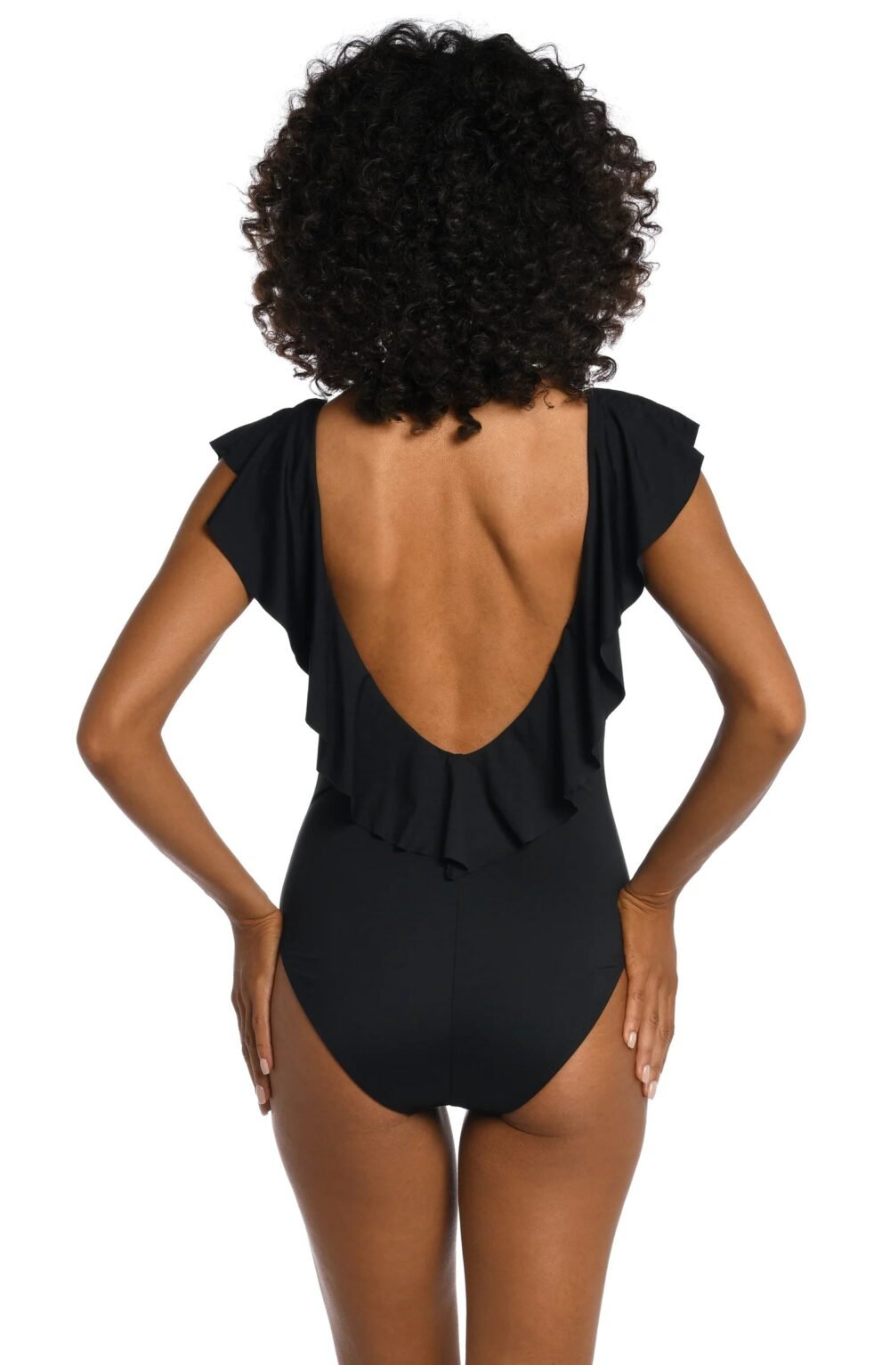 Island Goddess Ruffle Plunge One Piece - Black - Image 2